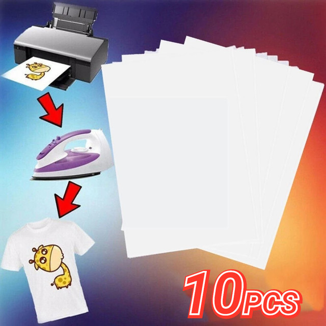10PCS T Shirt A4 Transfer Paper Iron On Heat Press Shirts Inkjet